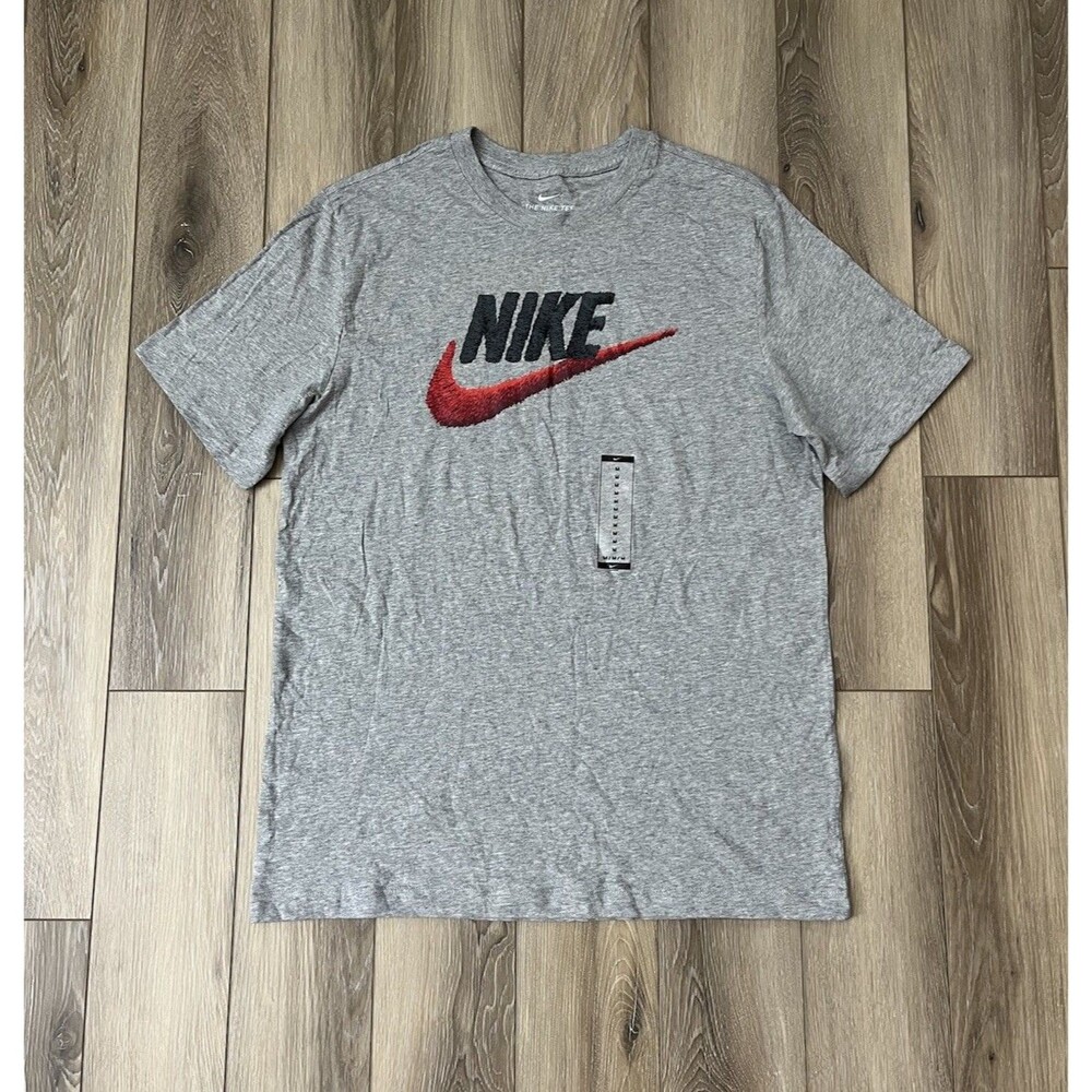 Nike The Nike Tee Men's Gray Red Swoosh Logo Crew Neck Short Sleeve T-Shirt M